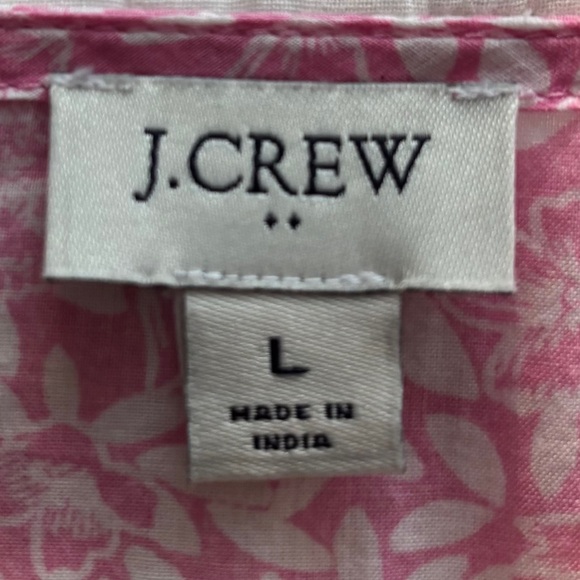 J. Crew | Cotton V-Neck Puff-Sleeve Floral Women Pink/White Blouse Large - Picture 9 of 11